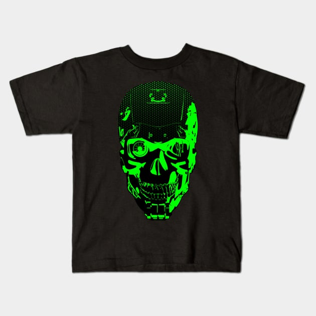 Gamer Skull CARTOON GREEN Kids T-Shirt by Grandeduc